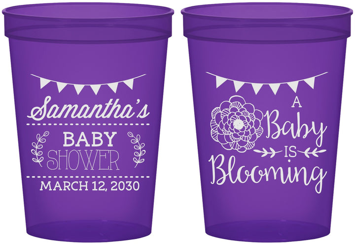Custom Baby Shower 16 oz Translucent Cups - Blooming | 90020