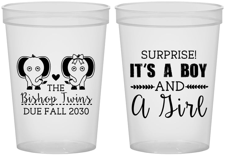 Custom Baby Shower 16 oz Translucent Cups - Twins Boy And Girl | 90026