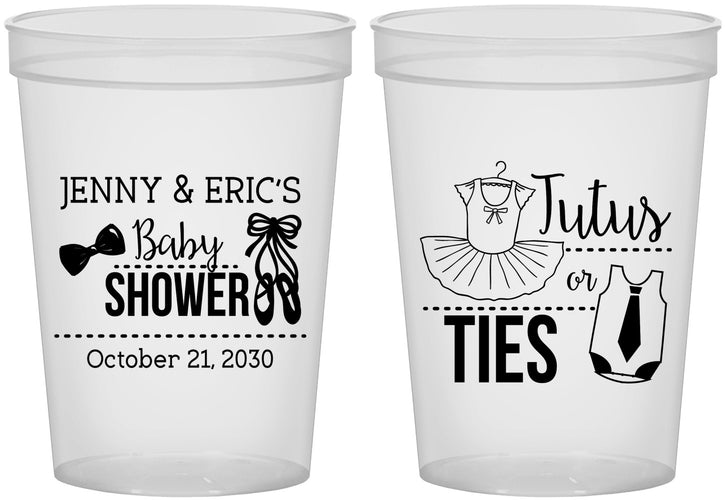 Custom Baby Shower 16 oz Translucent Cups - Gender Reveal Tutus Or Ties | 90033