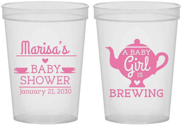 Custom Baby Shower 16 oz Translucent Cups - Baby Girl Is Brewing | 90034