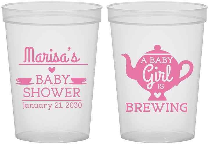 Custom Baby Shower 16 oz Translucent Cups - Baby Girl Is Brewing | 90034