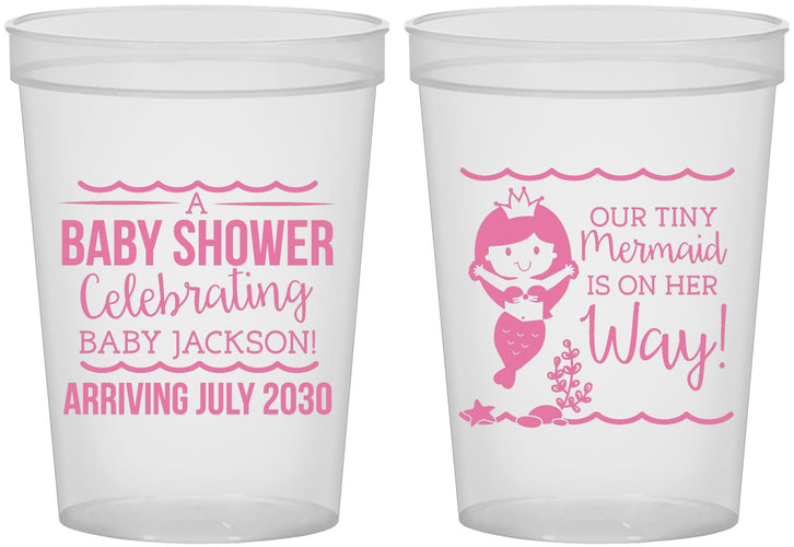 Custom Baby Shower 16 oz Translucent Cups - Mermaid On Her Way | 90046