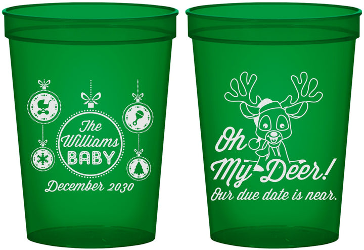 Custom Baby Shower 16 oz Translucent Cups - Oh My Deer Christmas | 90051