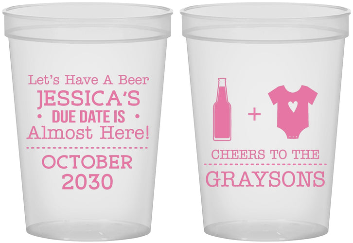 Custom Baby Shower 16 oz Translucent Cups - Due Date Almost Here | 90052