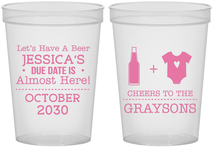 Custom Baby Shower 16 oz Translucent Cups - Due Date Almost Here | 90052