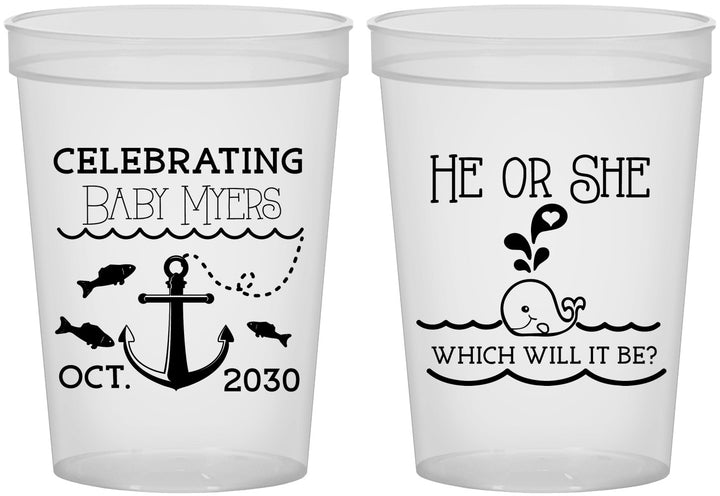 Custom Baby Shower 16 oz Translucent Cups - Gender Reveal Whale | 90053
