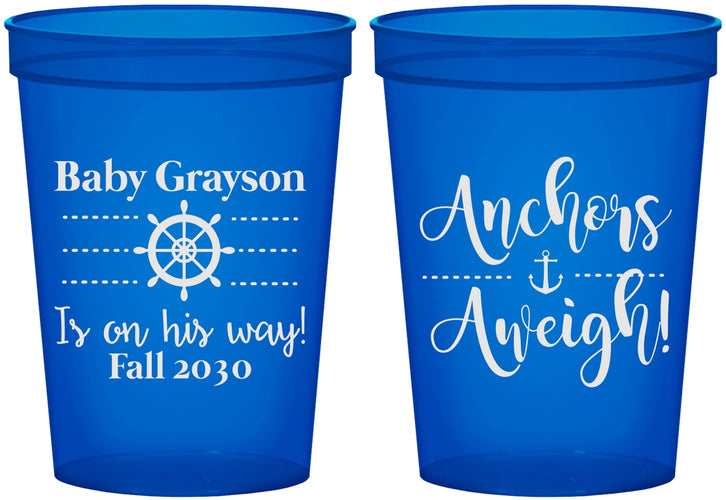 Custom Baby Shower 16 oz Translucent Cups - Nautical Anchors Aweigh | 90054