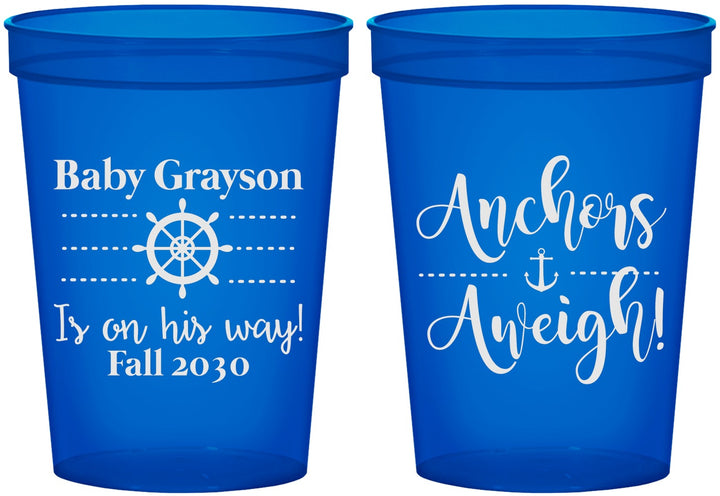 Custom Baby Shower 16 oz Translucent Cups - Nautical Anchors Aweigh | 90054