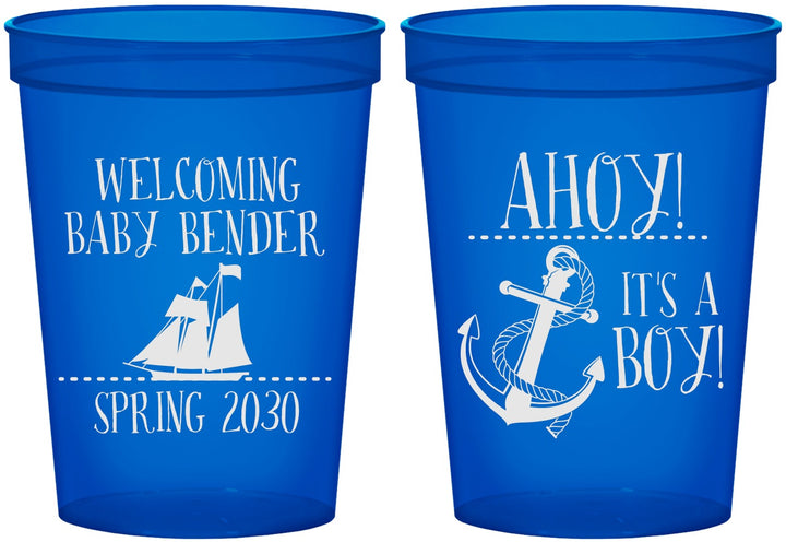 Custom Baby Shower 16 oz Translucent Cups - Nautical Ahoy It’s A Boy | 90055