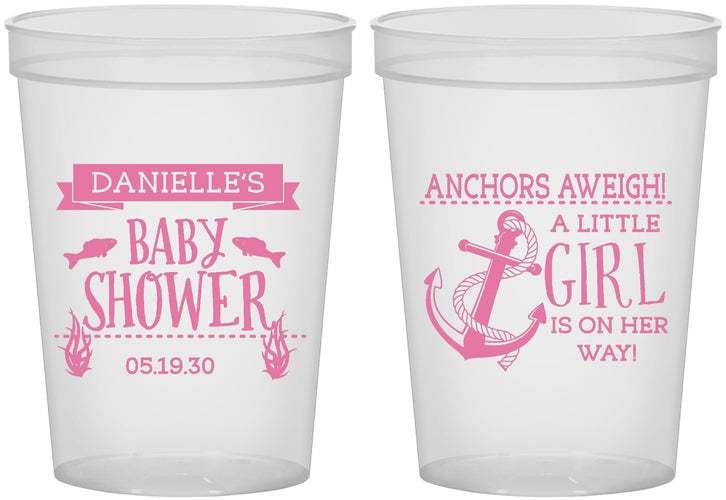 Custom Baby Shower 16 oz Translucent Cups - Anchors Aweigh Little Girl | 90056