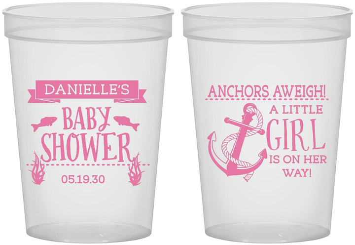 Custom Baby Shower 16 oz Translucent Cups - Anchors Aweigh Little Girl | 90056
