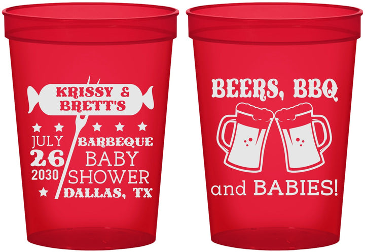 Custom Baby Shower 16 oz Translucent Cups - Beers Bbq Babies | 90060