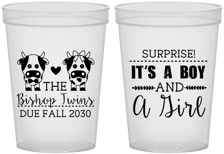 Custom Baby Shower 16 oz Translucent Cups - Twins Baby Cows | 90067