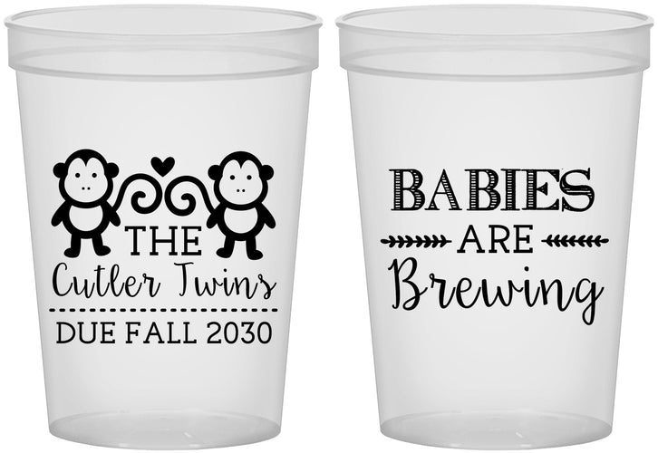Custom Baby Shower 16 oz Translucent Cups - Twins Baby Monkeys | 90068