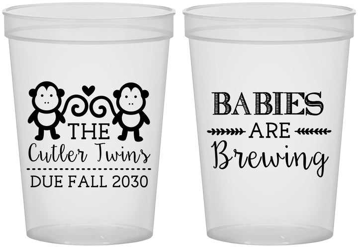 Custom Baby Shower 16 oz Translucent Cups - Twins Baby Monkeys | 90068