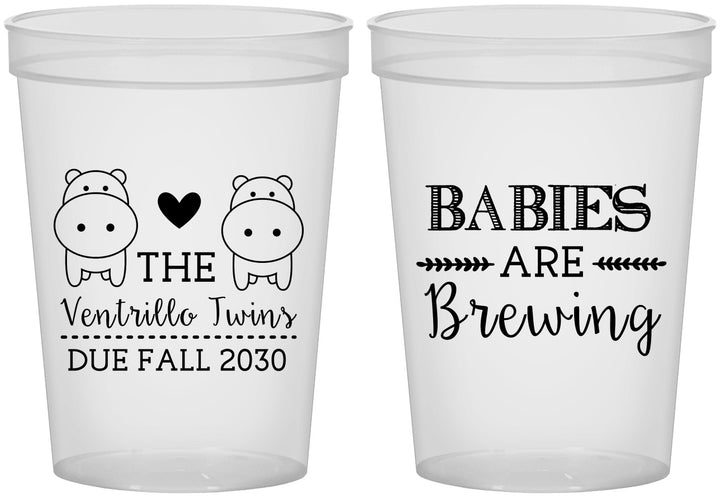 Custom Baby Shower 16 oz Translucent Cups - Twins Baby Hippos | 90069