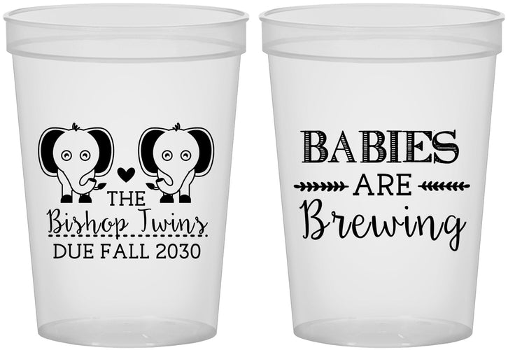 Custom Baby Shower 16 oz Translucent Cups - Twins Baby Elephant | 90071