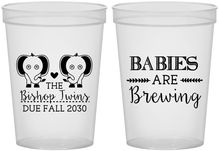 Custom Baby Shower 16 oz Translucent Cups - Twins Baby Elephant | 90071