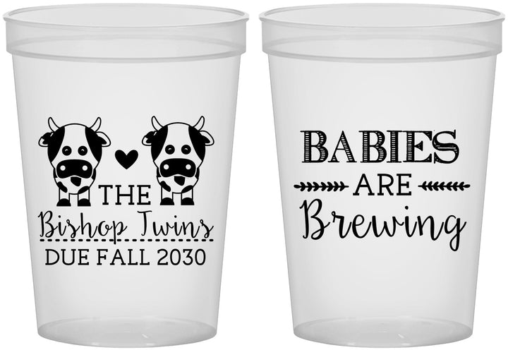 Custom Baby Shower 16 oz Translucent Cups - Twins Baby Cows | 90072