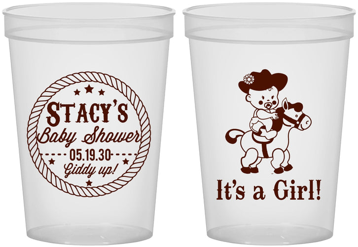 Custom Baby Shower 16 oz Translucent Cups - Horse It’s A Girl | 90077