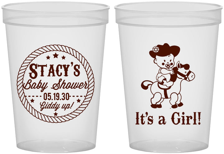 Custom Baby Shower 16 oz Translucent Cups - Horse It’s A Girl | 90077