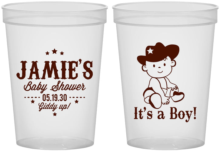 Custom Baby Shower 16 oz Translucent Cups - Cowboy It’s A Boy | 90078