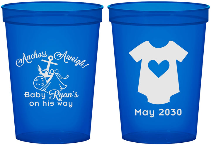 Custom Baby Shower 16 oz Translucent Cups - Nautical Anchors Aweigh | 90083