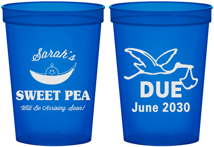 Custom Baby Shower 16 oz Translucent Cups - Sweat Pea Stork | 90084