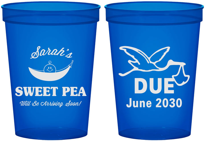 Custom Baby Shower 16 oz Translucent Cups - Sweat Pea Stork | 90084