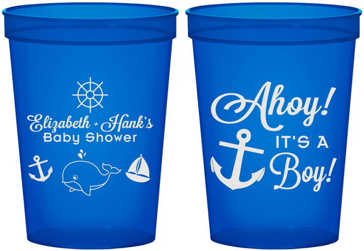 Custom Baby Shower 16 oz Translucent Cups - Nautical Ahoy It’s A Boy | 90093