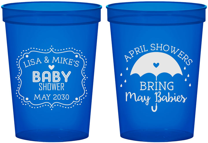 Custom Baby Shower 16 oz Translucent Cups - April Showers May Babies | 90096