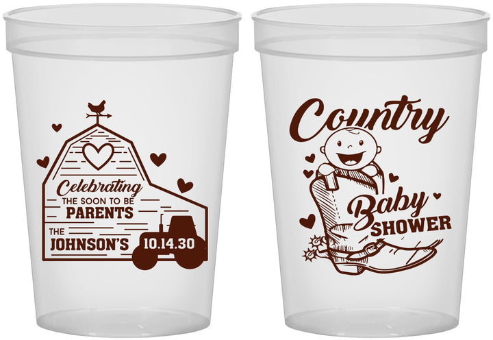 Custom Baby Shower 16 oz Translucent Cups - Farm Tractor Country | 90102