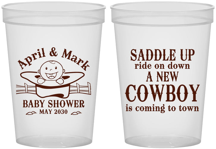 Custom Baby Shower 16 oz Translucent Cups - New Cowboy | 90104