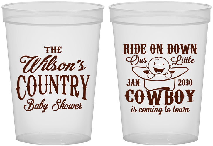 Custom Baby Shower 16 oz Translucent Cups - Cowboy Coming To Town | 90105