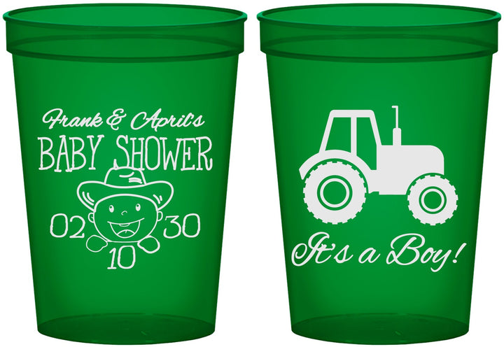 Custom Baby Shower 16 oz Translucent Cups - Tractor | 90109