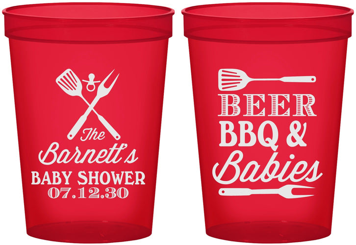 Custom Baby Shower 16 oz Translucent Cups - Beers Bbq Babies | 90113