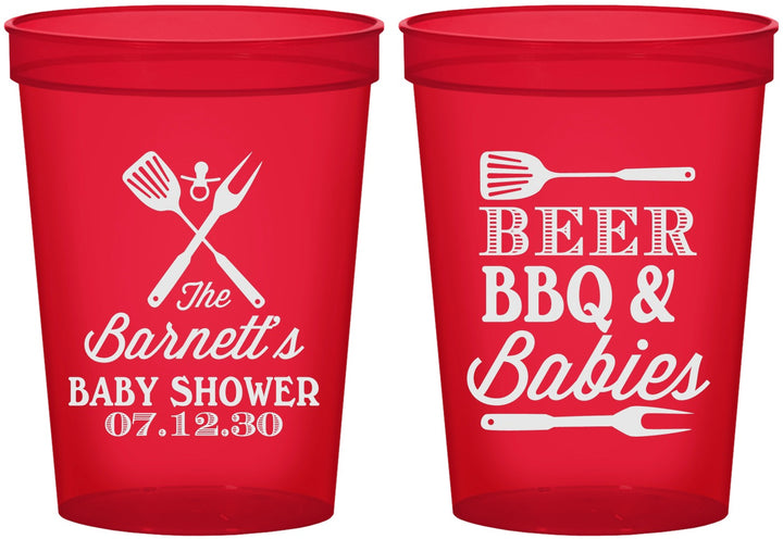 Custom Baby Shower 16 oz Translucent Cups - Beers Bbq Babies | 90113