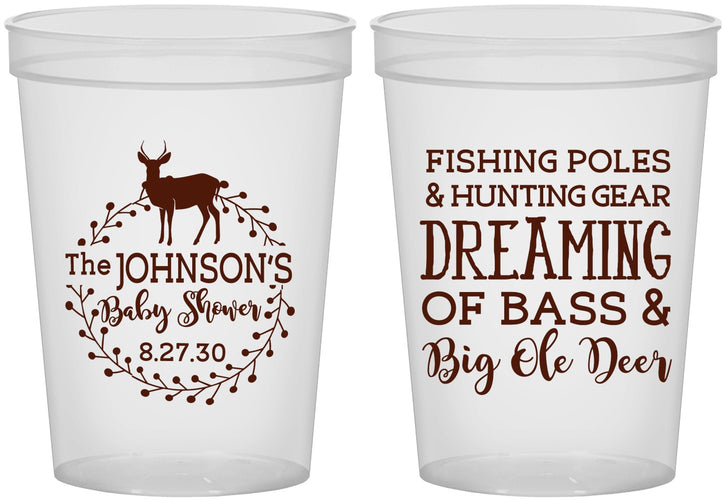 Custom Baby Shower 16 oz Translucent Cups - Fishing Hunting | 90119
