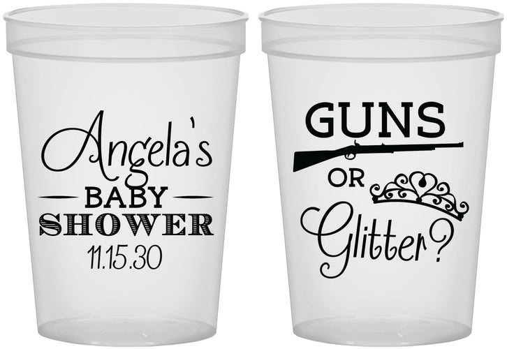Custom Baby Shower 16 oz Translucent Cups - Guns Or Glitter | 90130