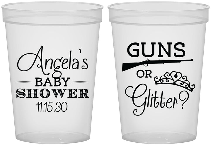 Custom Baby Shower 16 oz Translucent Cups - Guns Or Glitter | 90130