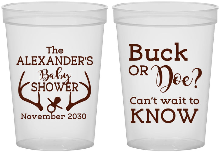 Custom Baby Shower 16 oz Translucent Cups - Gender Reveal Buck Or Doe | 90131