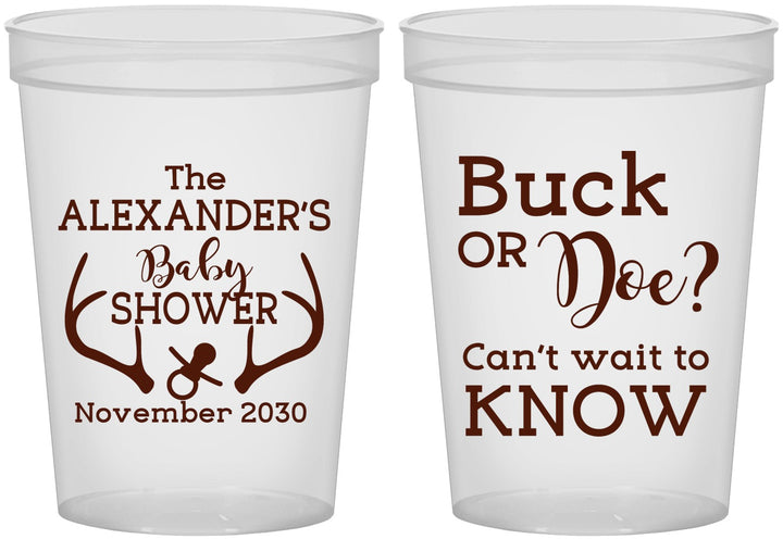 Custom Baby Shower 16 oz Translucent Cups - Gender Reveal Buck Or Doe | 90131