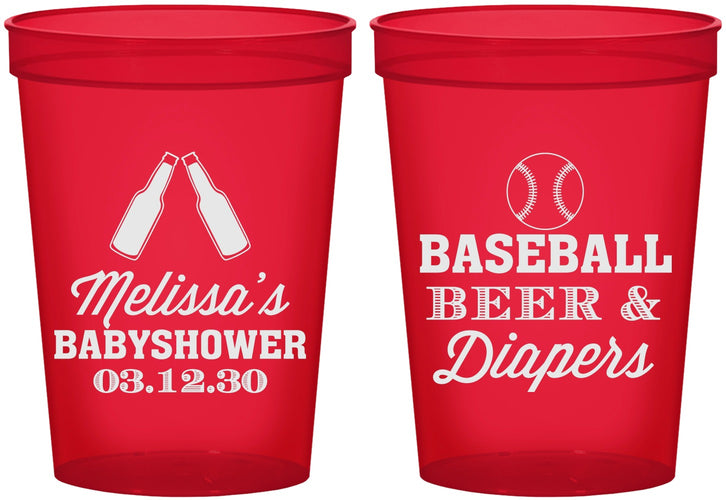 Custom Baby Shower 16 oz Translucent Cups - Baseball Beer Diapers | 90132