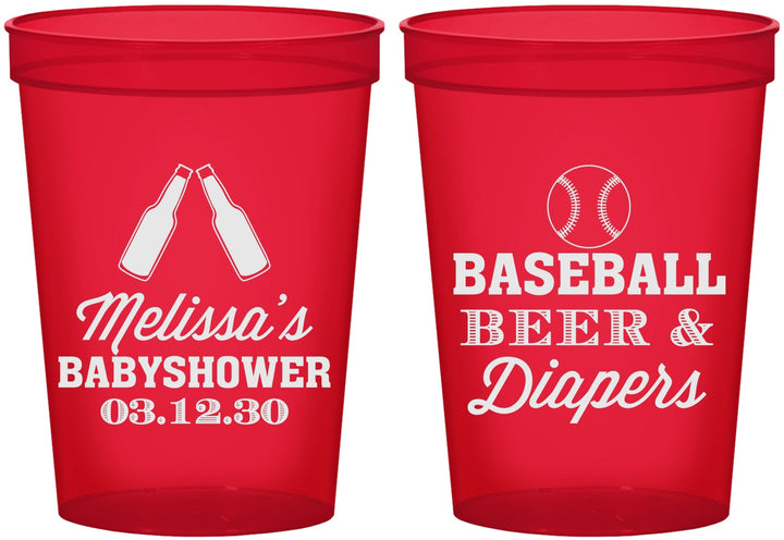 Custom Baby Shower 16 oz Translucent Cups - Baseball Beer Diapers | 90132