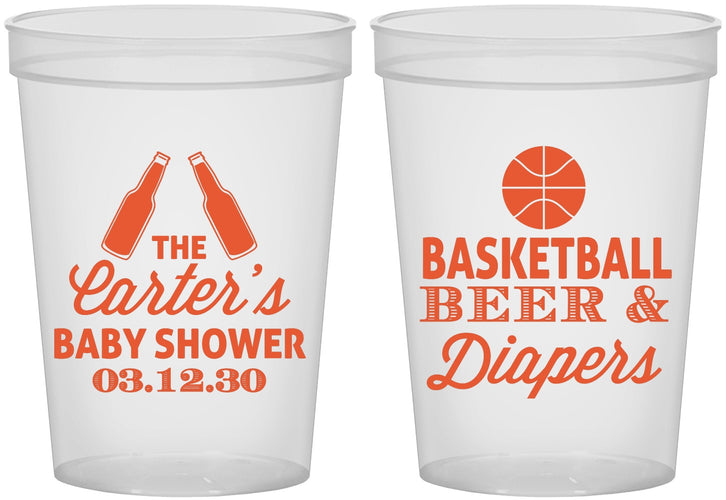 Custom Baby Shower 16 oz Translucent Cups - Basketball Beer Diapers | 90133