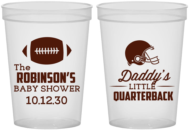 Custom Baby Shower 16 oz Translucent Cups - Football Little Quarterback | 90138