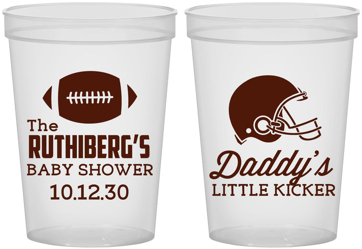 Custom Baby Shower 16 oz Translucent Cups - Football Little Kicker | 90139