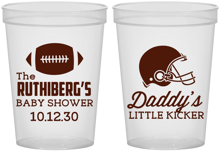 Custom Baby Shower 16 oz Translucent Cups - Football Little Kicker | 90139