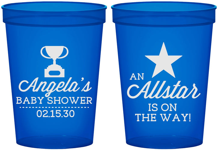 Custom Baby Shower 16 oz Translucent Cups - Allstar On The Way | 90140