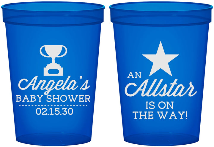 Custom Baby Shower 16 oz Translucent Cups - Allstar On The Way | 90140